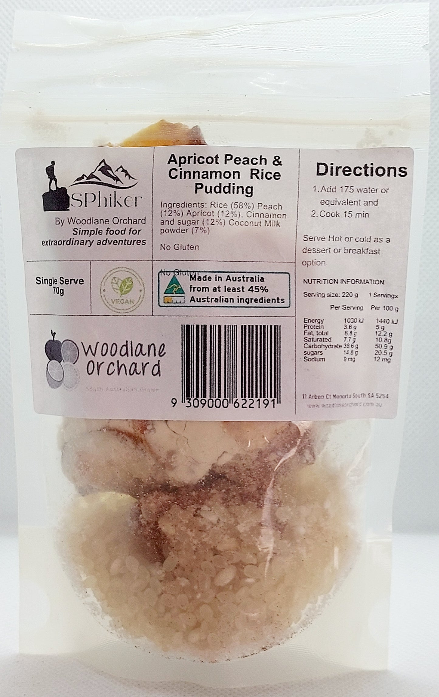 Apricot, Peach and Cinnamon Rice Pudding Dehydrated Australian Hike Food