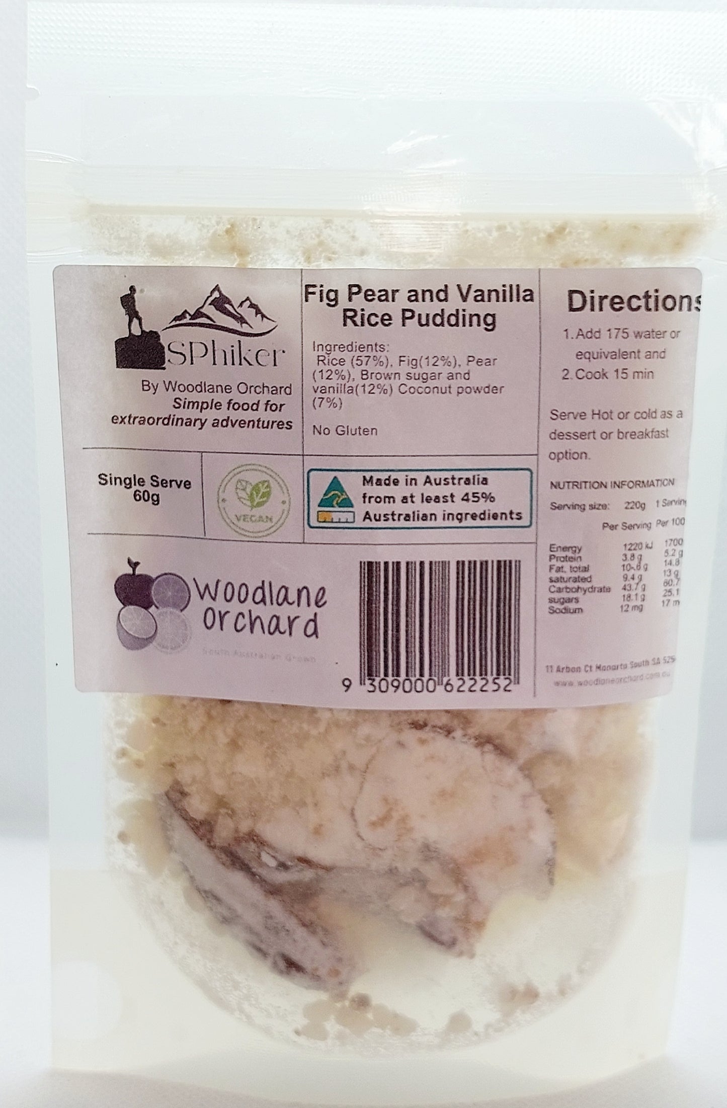 Fig, Vanilla and Pear Rice Pudding Dehydrated Australian Hike Food