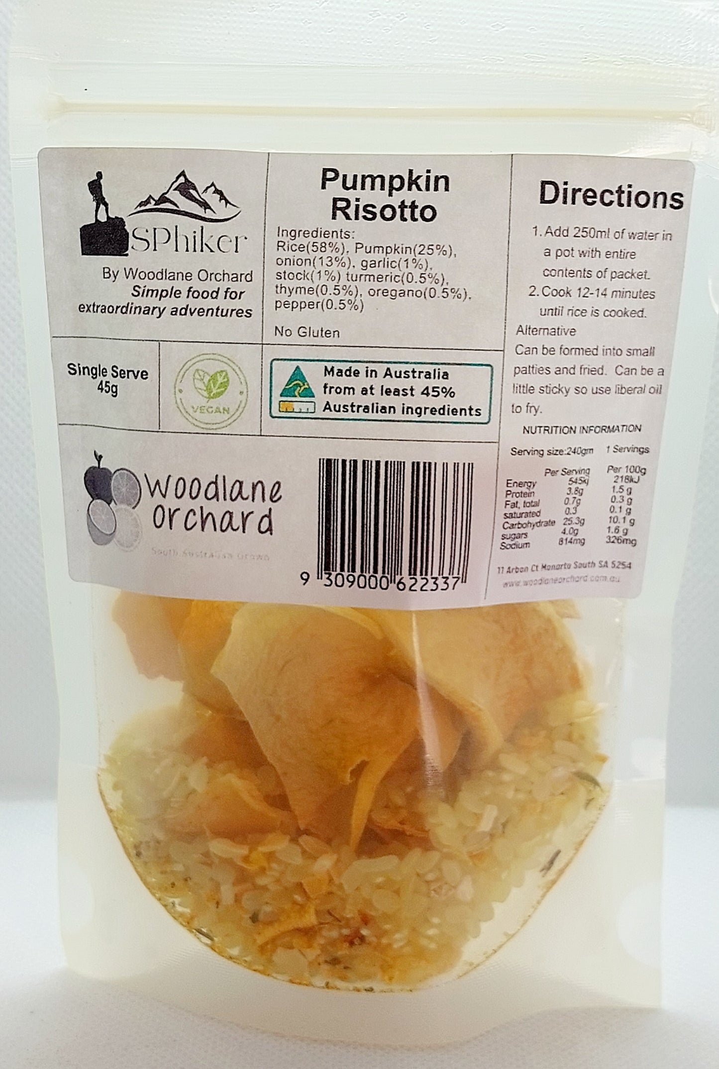 Pumpkin Risotto Dehydrated Australian Hike Food