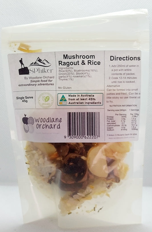Mushroom Ragout with Rice Dehydrated Australian Hike Food